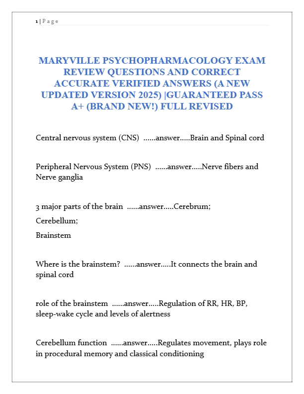 Maryville Psychopharmacology Exam Review 2025: 150+ Verified Q&A | Guaranteed A+ Pass
