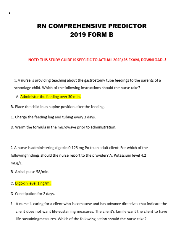 RN COMPREHENSIVE PREDICTOR  2019 FORM B