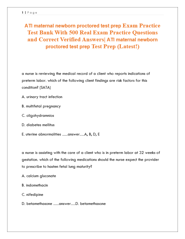 ATI Maternal Newborn Proctored Exam Prep 2025: 500 Practice Questions & Verified Answers