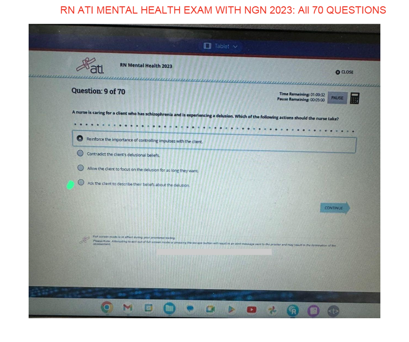 RN ATI Mental Health Exam 2023 – 70 NGN Questions & Correct Answers