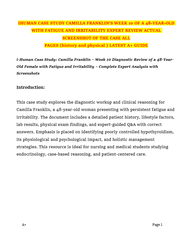 IHUMAN CASE STUDY CAMILLA FRANKLIN’S WEEK 10 OF A 48-YEAR-OLD WITH FATIGUE AND IRRITABILITY EXPERT R