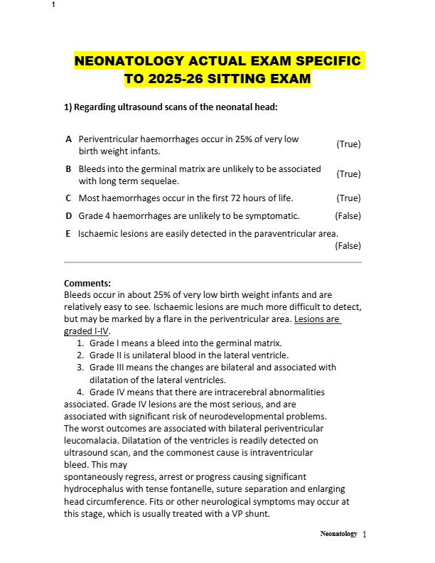 NEONATOLOGY ACTUAL EXAM SPECIFIC  TO 2025-26 SITTING EXAM