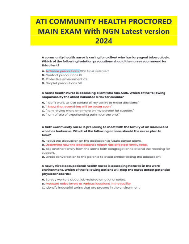 ATI Community Health Proctored Exam 2024 – NGN Questions & Verified Answers