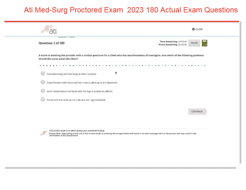 Ati Med-Surg Proctored Exam  2023 180 Actual Exam Questions