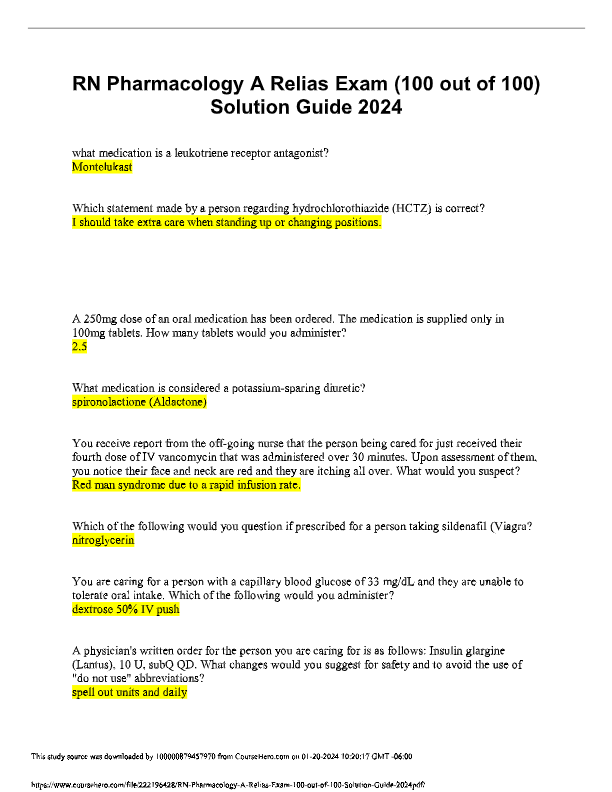 RELIAS RN Pharmacology A Exam 2025–2026: Accurate Questions &amp; Detailed Answers | 100% Pass Guarantee