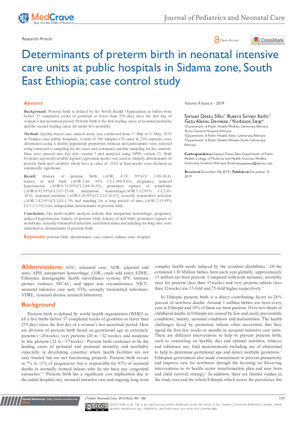 Determinants of preterm birth case control study