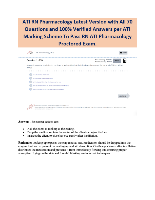 ATI RN Pharmacology Proctored Exam – Latest 70 Questions & Verified Answers