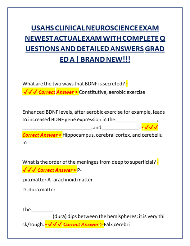 USAHS Neuroscience Exams 1, 2 & 3 2025 Prep | 100 Practice Questions & Correct Answers