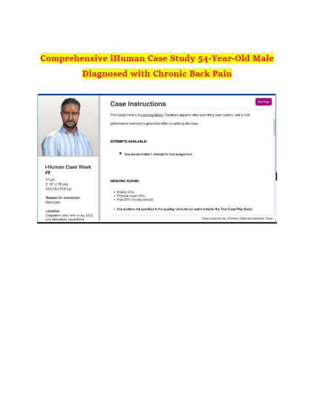 Comprehensive iHuman Case Study 54-Year-Old Male Diagnosed with Chronic Back Pain
