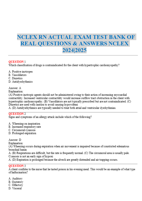 NCLEX RN ACTUAL EXAM TEST BANK OF  REAL QUESTIONS & ANSWERS NCLEX  2024|2025