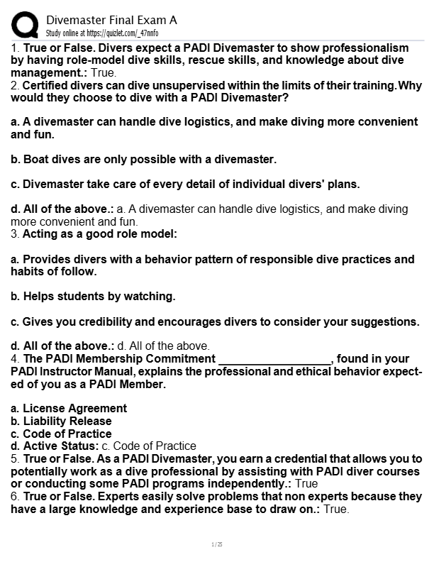 PADI Divemaster Final Exam 2025 – Complete Study Guide with Actual Questions & Verified Answers