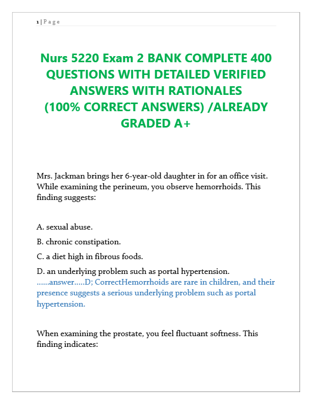Nurs 5220 Exam 2 Bank – 400 Verified Questions & Answers with Rationales | 2025 Study Guide