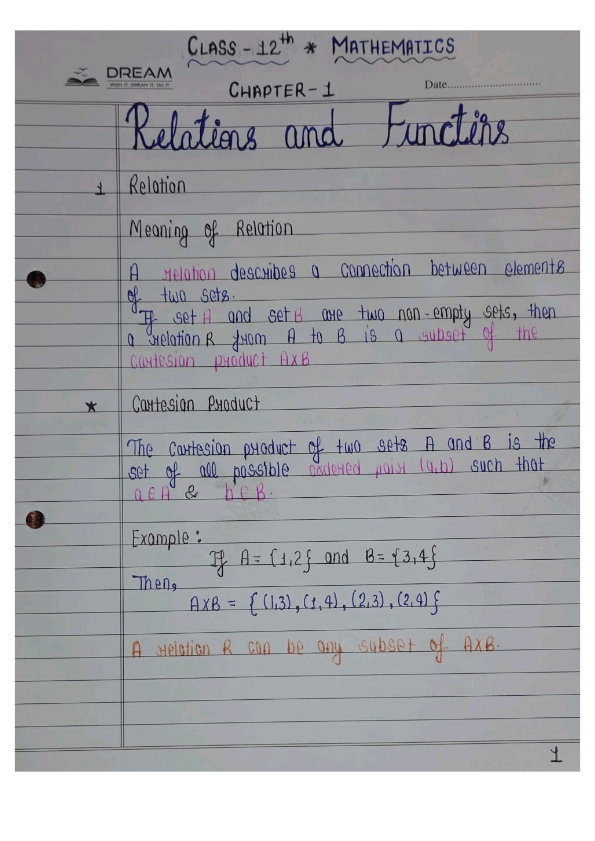 Relations and functions-Class 12 mathematics notes (easy explanation)⁹