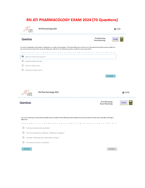 RN ATI Pharmacology Exam 2024 – 70 NGN Questions & Verified Answers