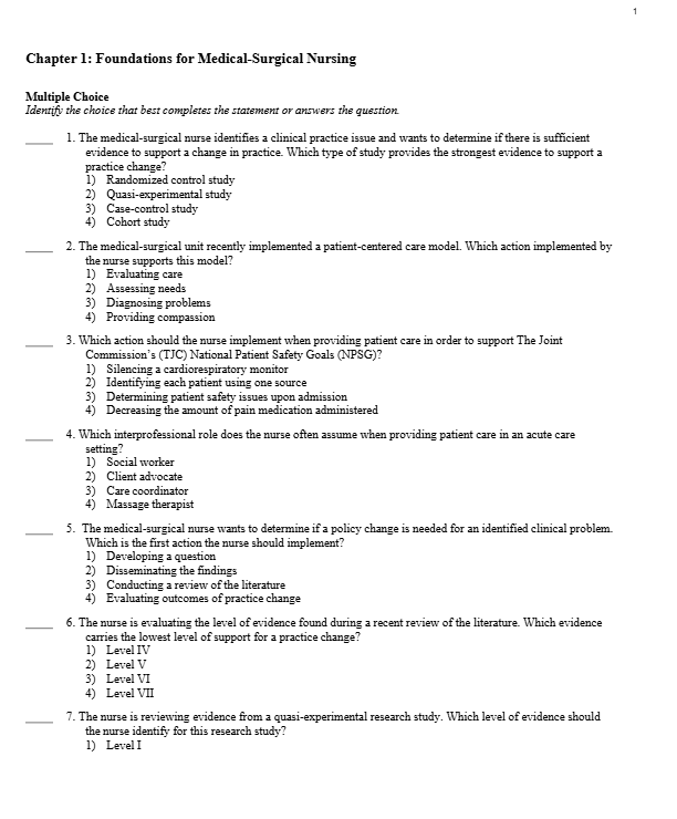 Davis Advantage Medical-Surgical Nursing 3rd Edition Test Bank – Complete Chapters 1-71 Q&A