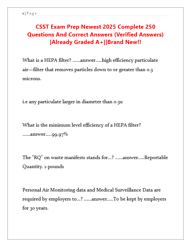 CSST Exam Prep 2025: 250 Verified Questions & Answers | Graded A+ | Complete Study Guide