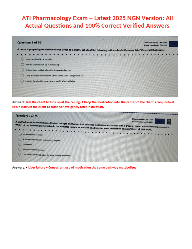 ATI Pharmacology Exam 2025 – NGN Questions & 100% Verified Answers