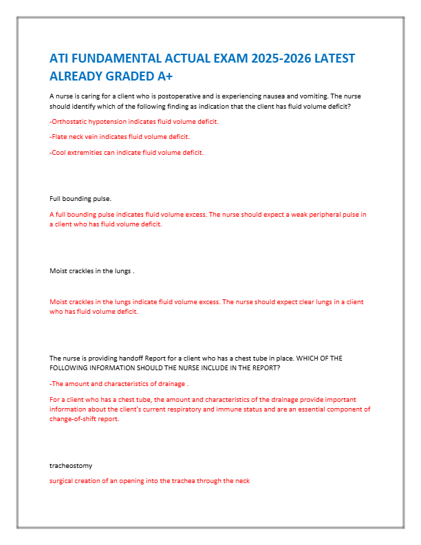 ATI FUNDAMENTAL ACTUAL EXAM 2025-2026 LATEST ALREADY GRADED A+