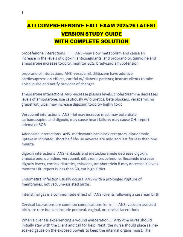 ATI COMPREHENSIVE EXIT EXAM 2025/26 LATEST  VERSION STUDY GUIDE  WITH COMPLETE SOLUTION