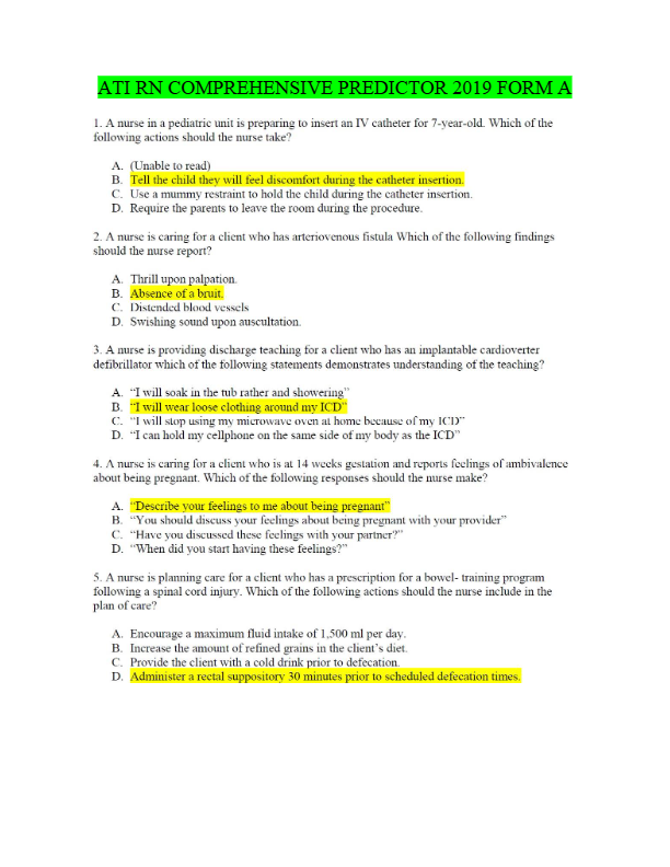 ATI RN COMPREHENSIVE PREDICTOR 2025 FORM A