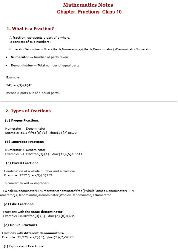Mathematics Notes for Class 10