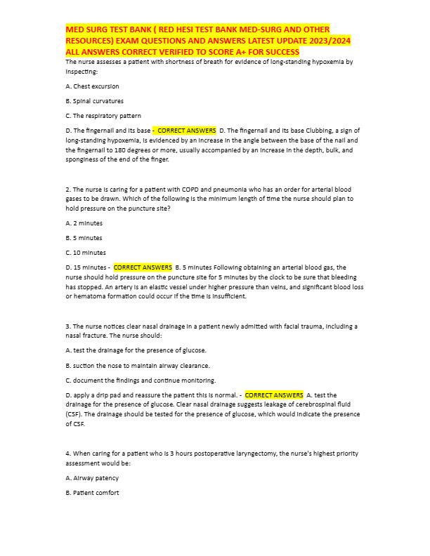 Med Surg 2 Exam Prep 2025-2026: Accurate Questions & Detailed Answers | 100% Pass Guarantee