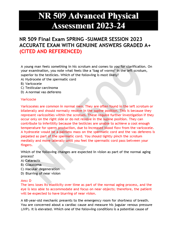 NR 509 Final Exam SPRING –SUMMER SESSION 2023  ACCURATE EXAM WITH GENUINE ANSWERS GRADED A+