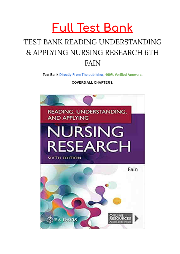 Test Bank for Reading, Understanding, and Applying Nursing Research 6th Edition