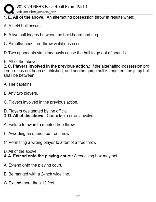 NFHS Basketball Rules Test 2025–2026: Study Questions & 100% Correct Answers – Guaranteed Pass