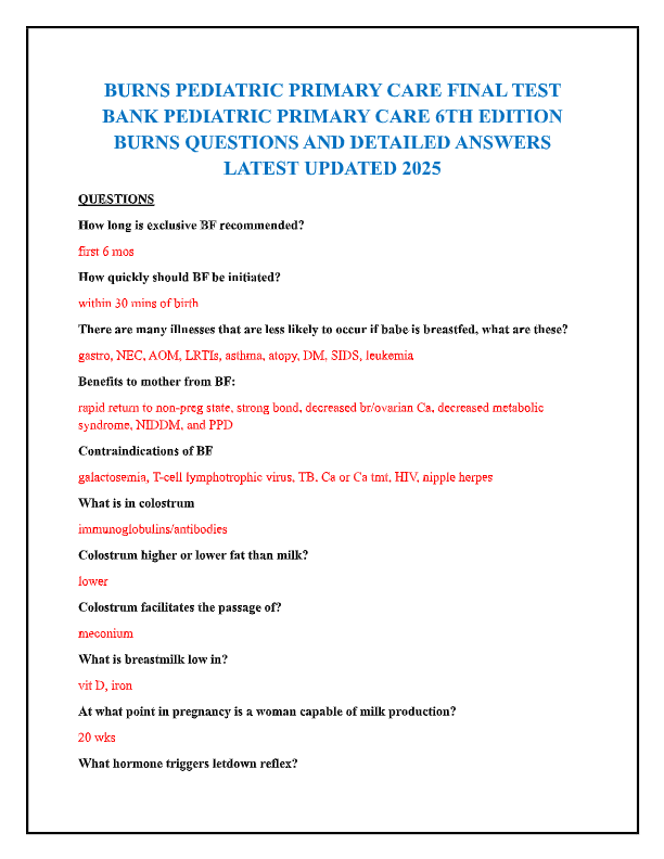 Pediatric Primary Care 6th Edition Test Bank – Chapters 1–44 | Burns, Dunn, Brady