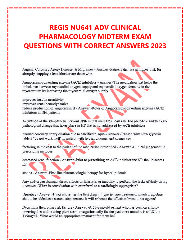 NU641 Clinical Pharmacology Exam Answers 2025 | Regis University | Verified & Accurate