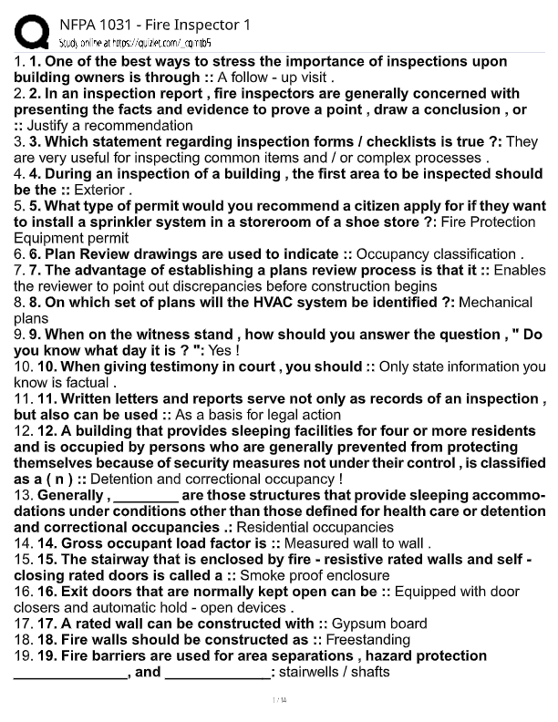 NFPA 1031 Fire Inspector 1 Practice Exam 2025–2026 | Florida State Questions & Verified Answers