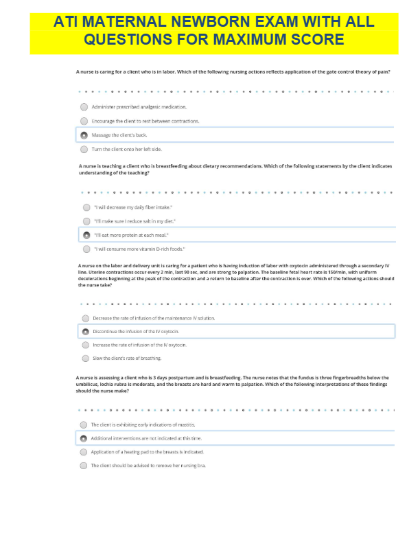 ATI Maternal Newborn Exam – Complete NGN Questions & Verified Answers
