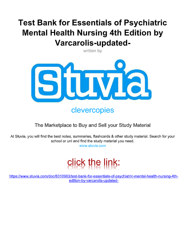 Psychiatric Mental Health Nursing Test Bank 2025 | Videbeck | 9th Edition | Complete Chapters 1–24