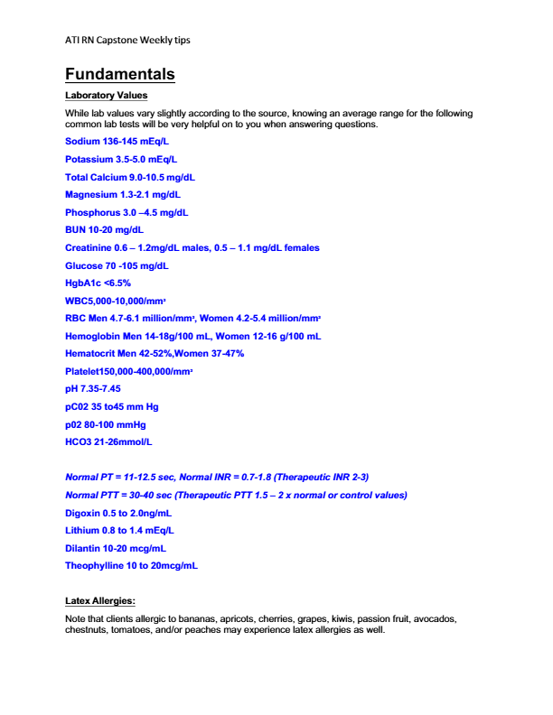 ATI RN Capstone Weekly tips