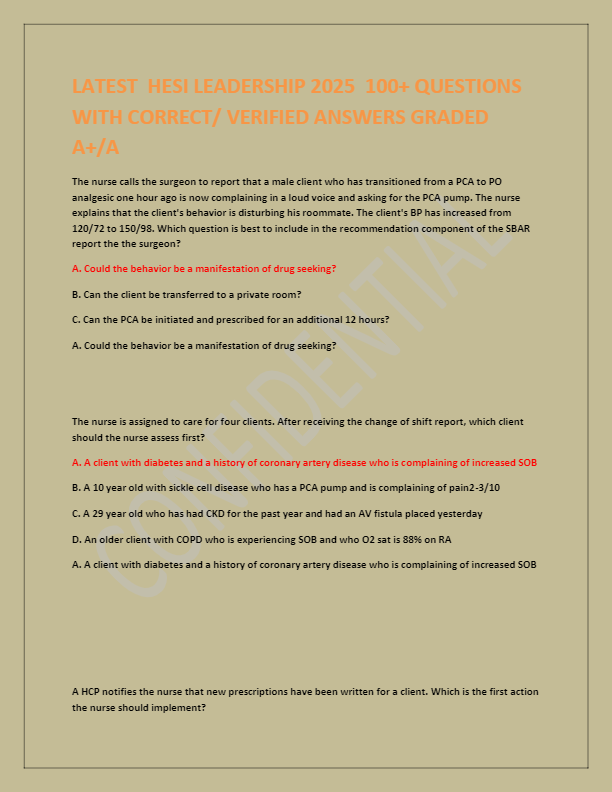 LATEST HESI LEADERSHIP 2025 100+ QUESTIONS WITH CORRECT/ VERIFIED ANSWERS GRADED A+/A