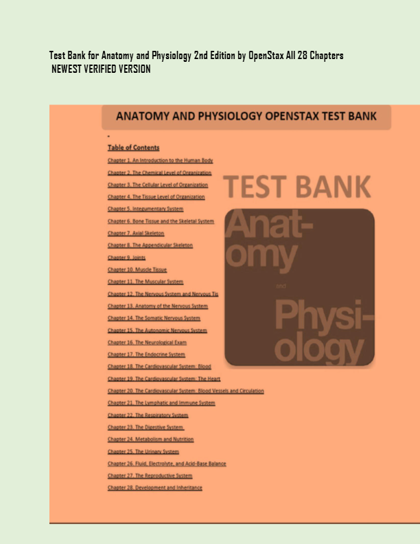 Test Bank for Anatomy & Physiology (2nd Edition – OpenStax) | Full 28 Chapters | Verified Questions