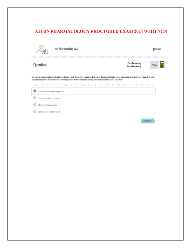 ATI RN Pharmacology Proctored Exam 2024 – NGN Questions & Verified Answers