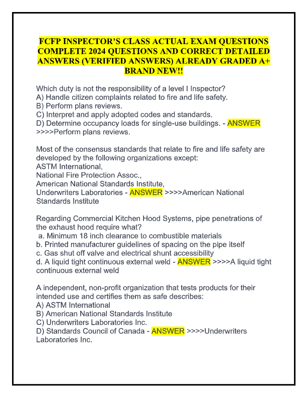 Fire Inspector 1 & Code Enforcement Exam 2025 – Final Review Questions & Verified Answers