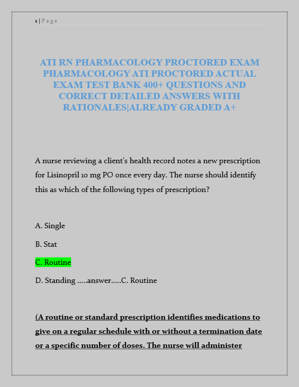 ATI PN Pharmacology Proctored Exam 2025 | Latest Questions & Verified Answers | 100% Pass Guarantee