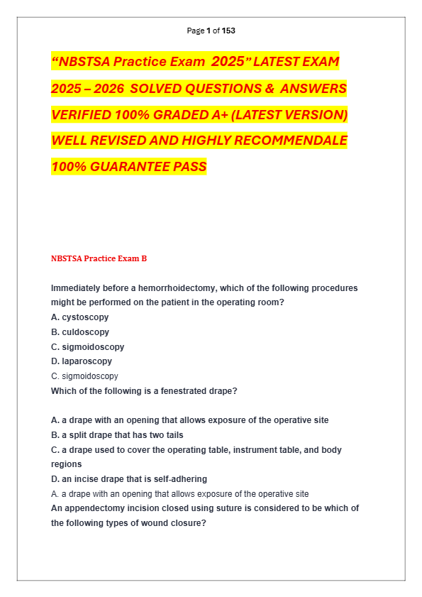 “NBSTSA Practice Exam  2025” LATEST EXAM  2025 – 2026  SOLVED QUESTIONS &  ANSWERS  VERIFIED 100% GR