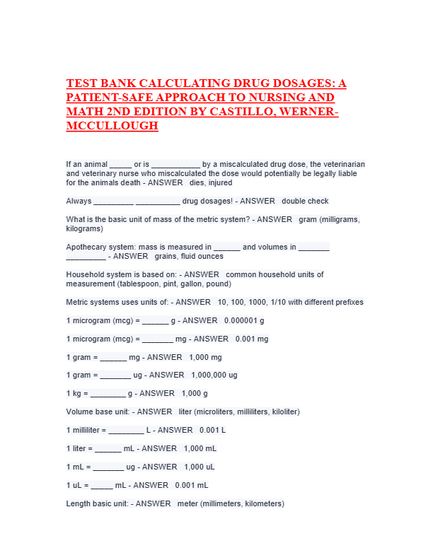 Calculation of Drug Dosages 11th Edition Test Bank (2025) | Ogden & Fluharty | Ch 1–19