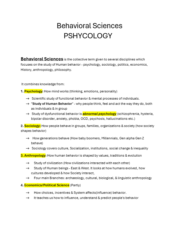 Behavioral sciences - psychology