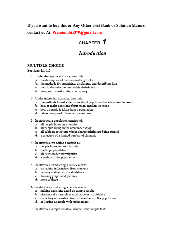 Introductory Statistics 10th Edition Test Bank | Mann All Chapters 1-15 (2025)