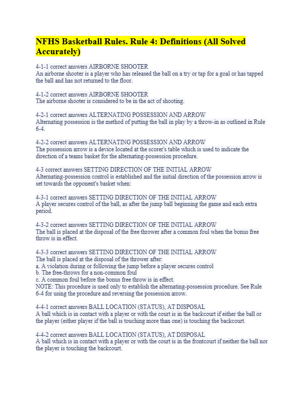 2025–2026 NFHS Basketball Exam Part 1: Verified Questions & 100% Correct Answers