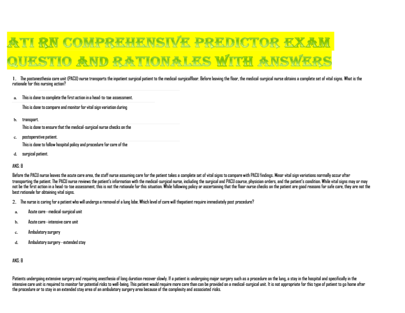 Ati rn comprehensive predictor exam 2025 new pdf