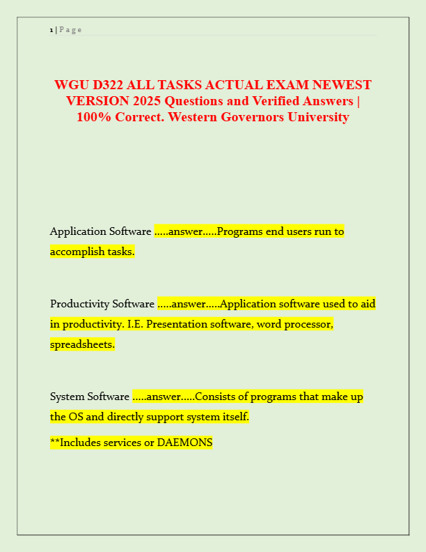 WGU D322 All Tasks Actual Exam 2025: Newest Version Questions & Verified Answers | 100% Correct | We