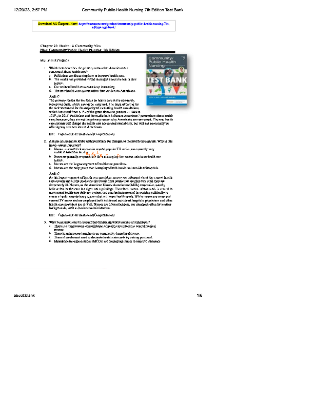 Community Health Nursing Canadian 5th Edition Test Bank (2025) – Complete Chapters 1–33 | Lynnette S