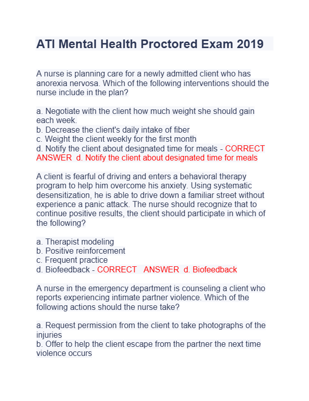 ATI Mental Health Proctored Exam 2025-2026