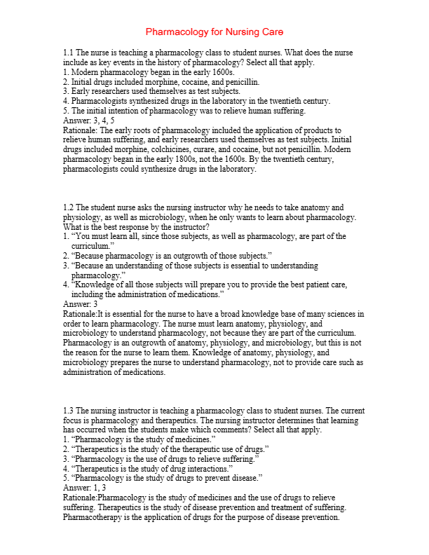 Pharmacology for Nurses Test Bank (2025) | Adams, Holland & Chang 7th Edition | All Chapters 1–50